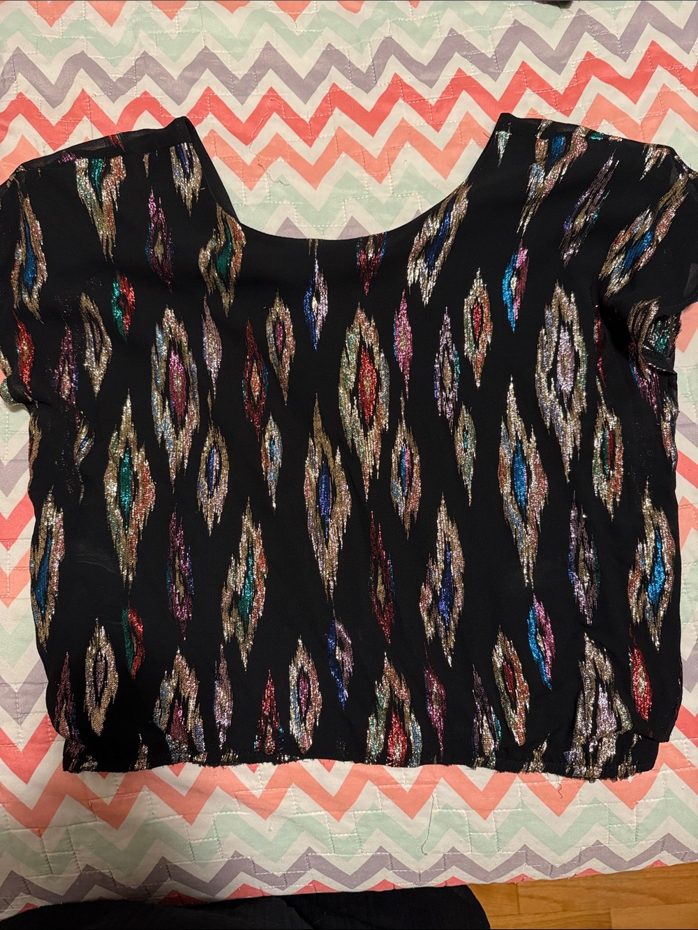 80’s does 40’s metallic popover top
